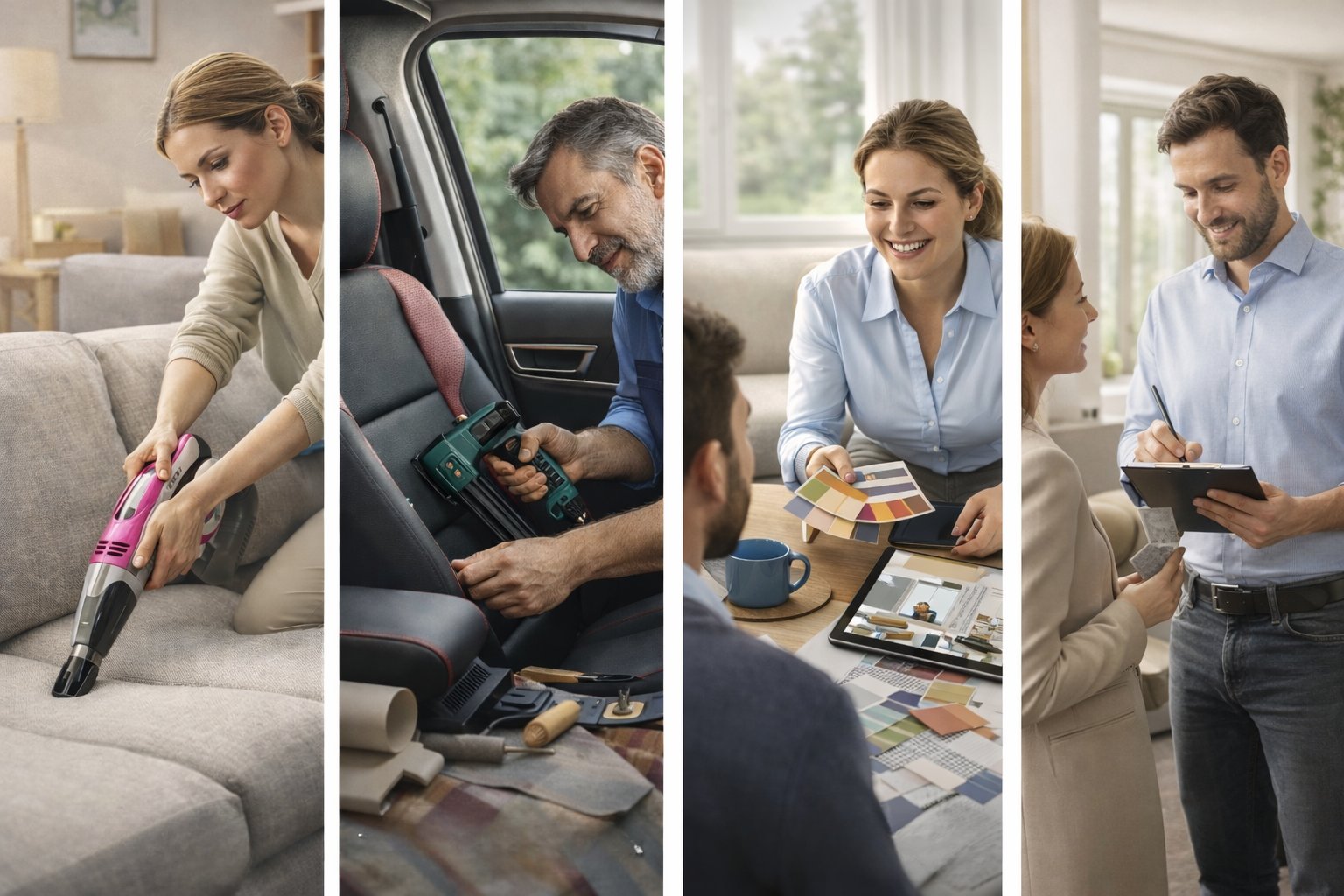 Profissional trabalhando em estofado e reforma de m&oacute;veis